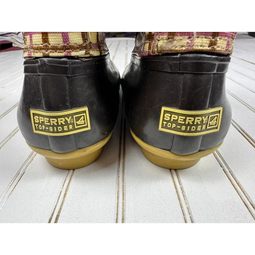 Sperry Top Sider Duck Boots Womens 8 Plaid Lace Up Waterproof Rain Snow Boots